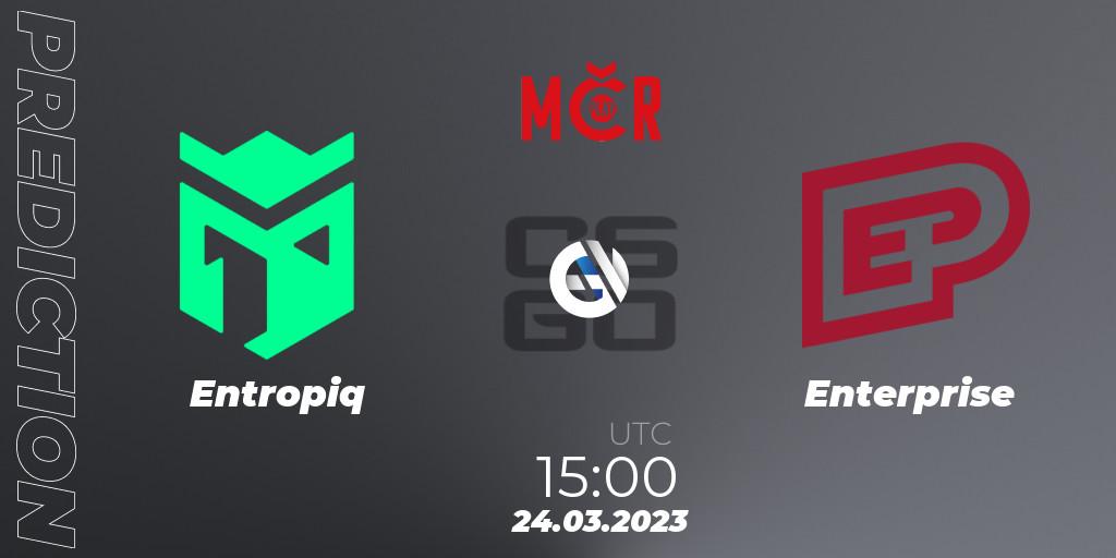 Entropiq contre Enterprise : prédiction de match. 24.03.2023 at 15:00. Counter-Strike (CS2), Tipsport Cup Prague Spring 2023: Online Stage