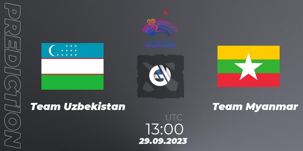 Team Uzbekistan contre Team Myanmar : prédiction de match. 29.09.2023 at 13:00. Dota 2, 2022 Asian Games
