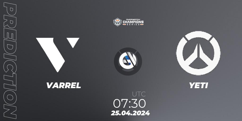VARREL contre YETI : prédiction de match. 25.04.2024 at 07:30. Overwatch, Overwatch Champions Series 2024 - Asia Stage 1 Main Event