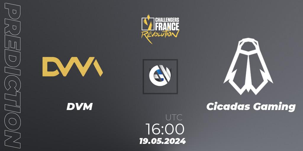 DVM contre Cicadas Gaming : prédiction de match. 19.05.2024 at 16:00. VALORANT, VALORANT Challengers 2024 France: Revolution Split 2