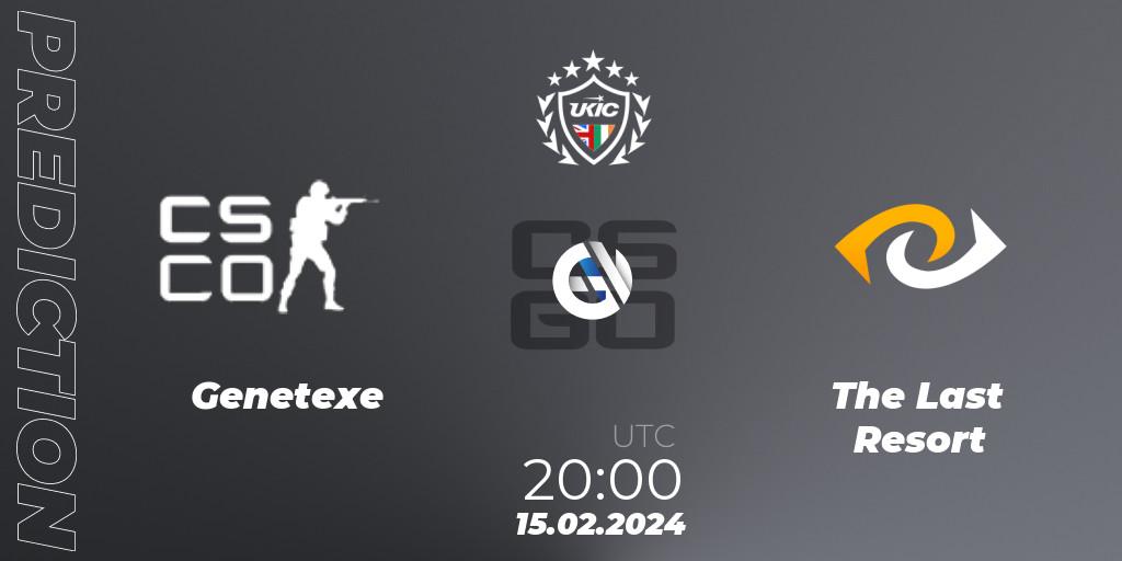 Genetexe contre The Last Resort : prédiction de match. 15.02.2024 at 20:00. Counter-Strike (CS2), UKIC League Season 1: Division 1