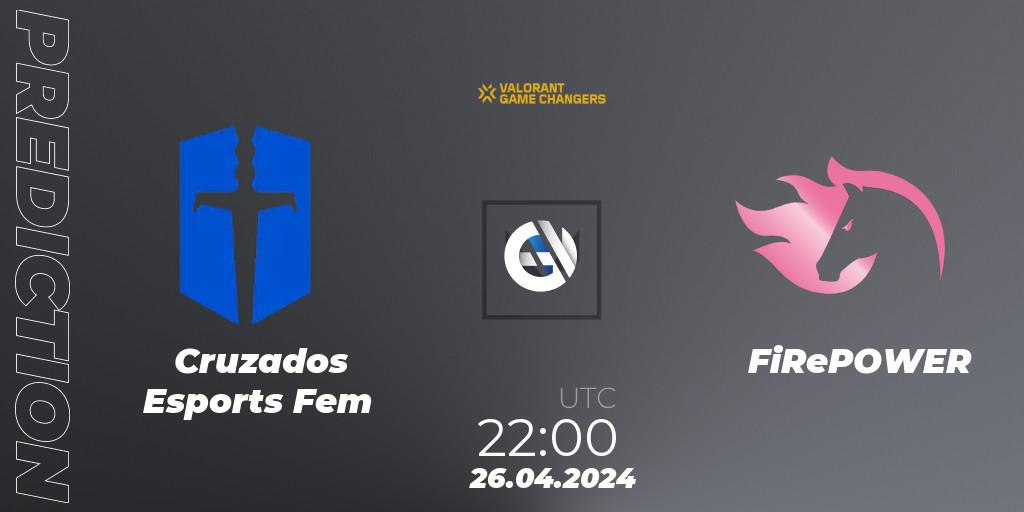  Cruzados Esports Fem contre FiRePOWER : prédiction de match. 26.04.2024 at 22:00. VALORANT, VCT 2024: Game Changers LAS - Opening