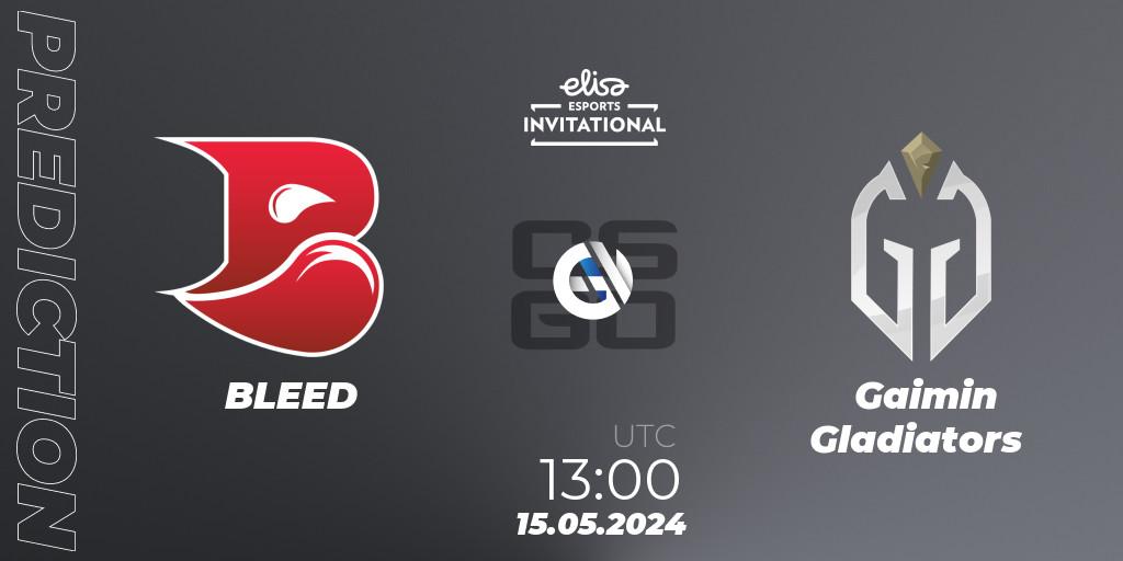 BLEED contre Gaimin Gladiators : prédiction de match. 15.05.2024 at 13:00. Counter-Strike (CS2), Elisa Invitational Spring 2024