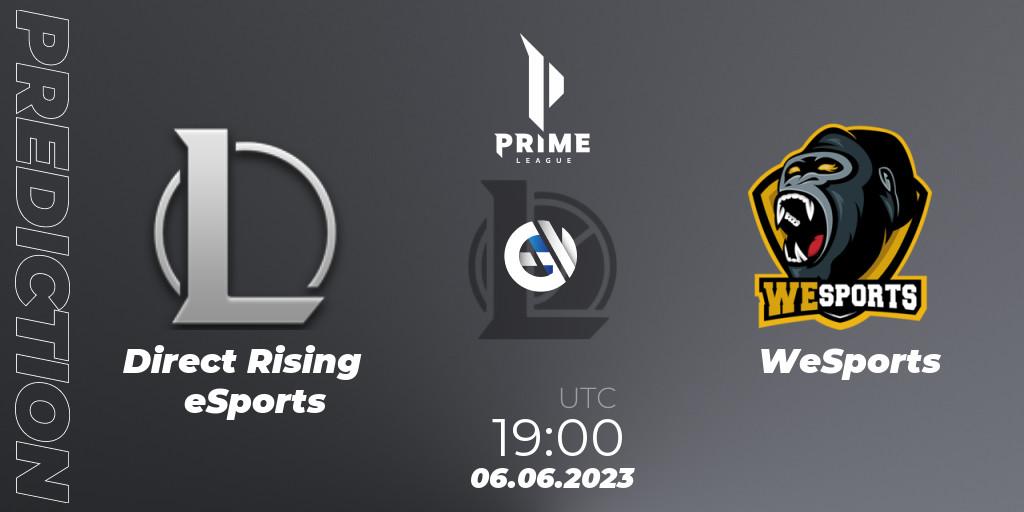 Direct Rising eSports contre WeSports : prédiction de match. 06.06.2023 at 19:00. LoL, Prime League 2nd Division Summer 2023