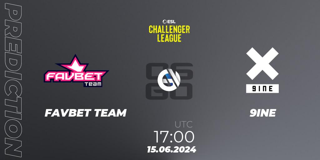 FAVBET TEAM contre 9INE : prédiction de match. 15.06.2024 at 17:00. Counter-Strike (CS2), ESL Challenger League Season 47 Relegation: Europe