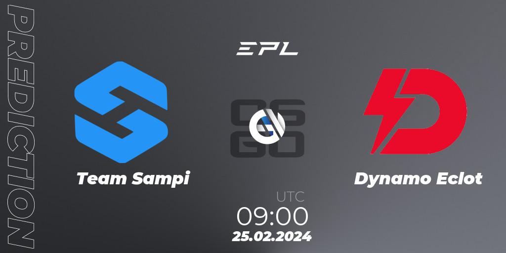 Team Sampi contre Dynamo Eclot : prédiction de match. 25.02.2024 at 09:00. Counter-Strike (CS2), European Pro League Season 15: Division 2