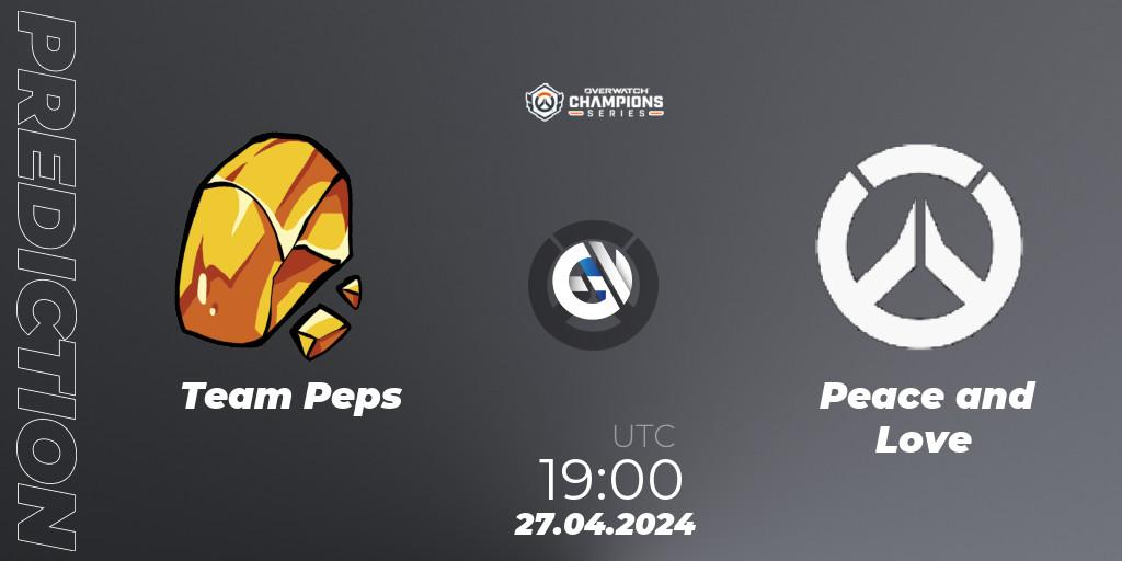 Team Peps contre Peace and Love : prédiction de match. 27.04.2024 at 19:00. Overwatch, Overwatch Champions Series 2024 - EMEA Stage 2 Main Event