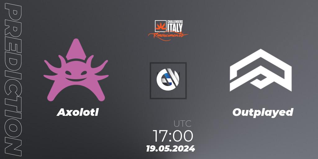 Axolotl contre Outplayed : prédiction de match. 19.05.2024 at 17:00. VALORANT, VALORANT Challengers 2024 Italy: Rinascimento Split 2