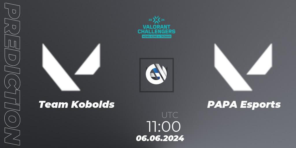 Team Kobolds contre PAPA Esports : prédiction de match. 06.06.2024 at 11:00. VALORANT, VALORANT Challengers Hong Kong and Taiwan 2024: Split 2