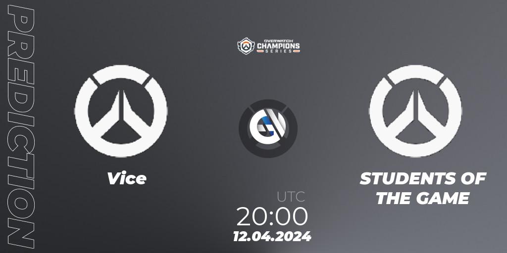 Vice contre STUDENTS OF THE GAME : prédiction de match. 12.04.2024 at 20:00. Overwatch, Overwatch Champions Series 2024 - North America Stage 2 Group Stage