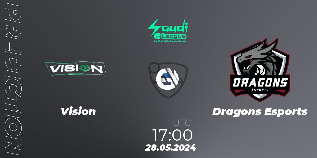 Vision contre Dragons Esports : prédiction de match. 28.05.2024 at 17:00. Rocket League, Saudi eLeague 2024 - Major 2: Online Major Phase 2