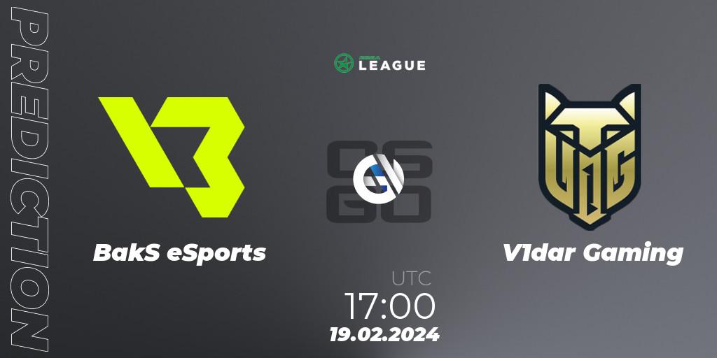 BakS eSports contre V1dar Gaming : prédiction de match. 19.02.24. CS2 (CS:GO), ESEA Season 48: Advanced Division - Europe