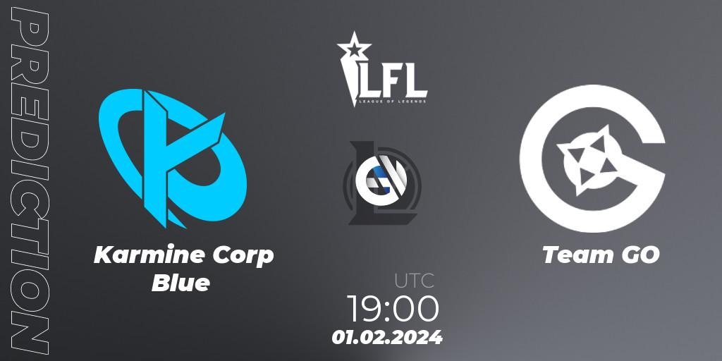 Karmine Corp Blue contre Team GO : prédiction de match. 01.02.2024 at 19:00. LoL, LFL Spring 2024