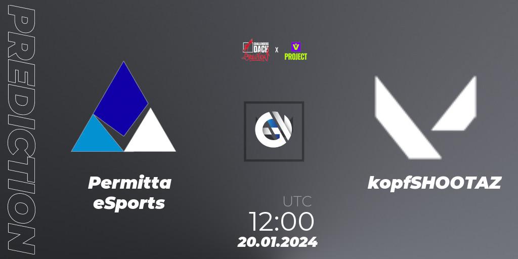 Permitta eSports contre kopfSHOOTAZ : prédiction de match. 19.01.2024 at 19:00. VALORANT, VALORANT Challengers 2024 DACH: Evolution Split 1 - Closed Qualifier