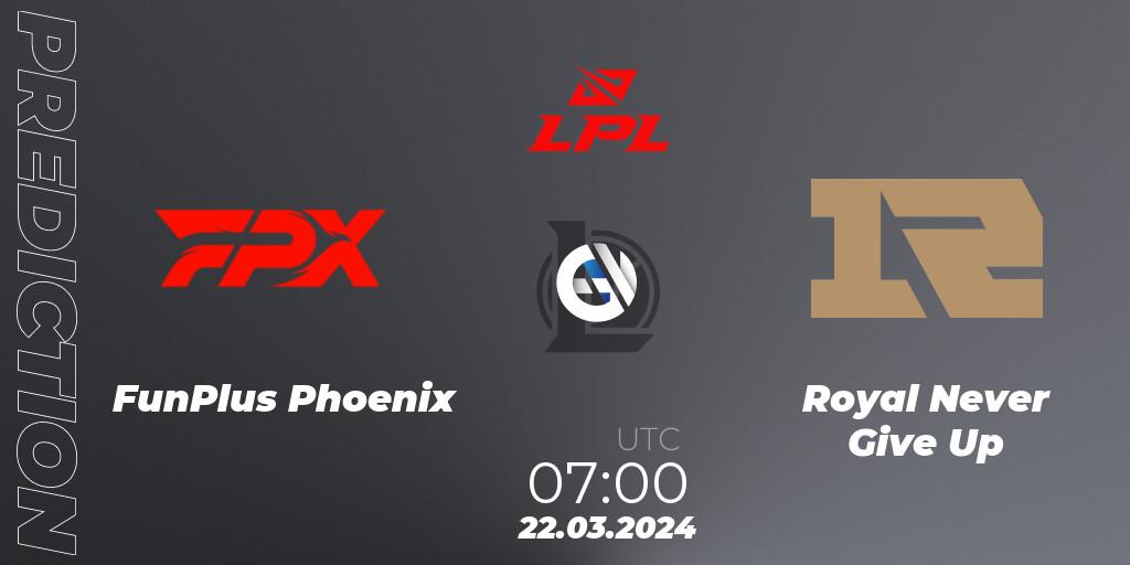 FunPlus Phoenix contre Royal Never Give Up : prédiction de match. 22.03.24. LoL, LPL Spring 2024 - Group Stage