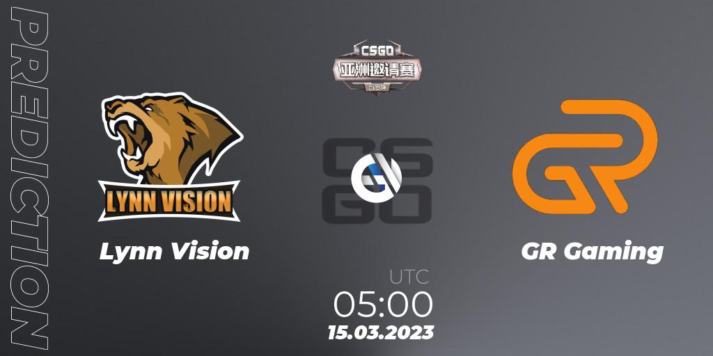 Lynn Vision contre GR Gaming : prédiction de match. 15.03.2023 at 05:00. Counter-Strike (CS2), Baidu Cup Invitational #2