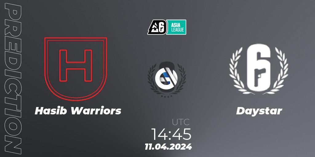 Hasib Warriors contre Daystar : prédiction de match. 11.04.2024 at 14:45. Rainbow Six, Asia League 2024 - Stage 1