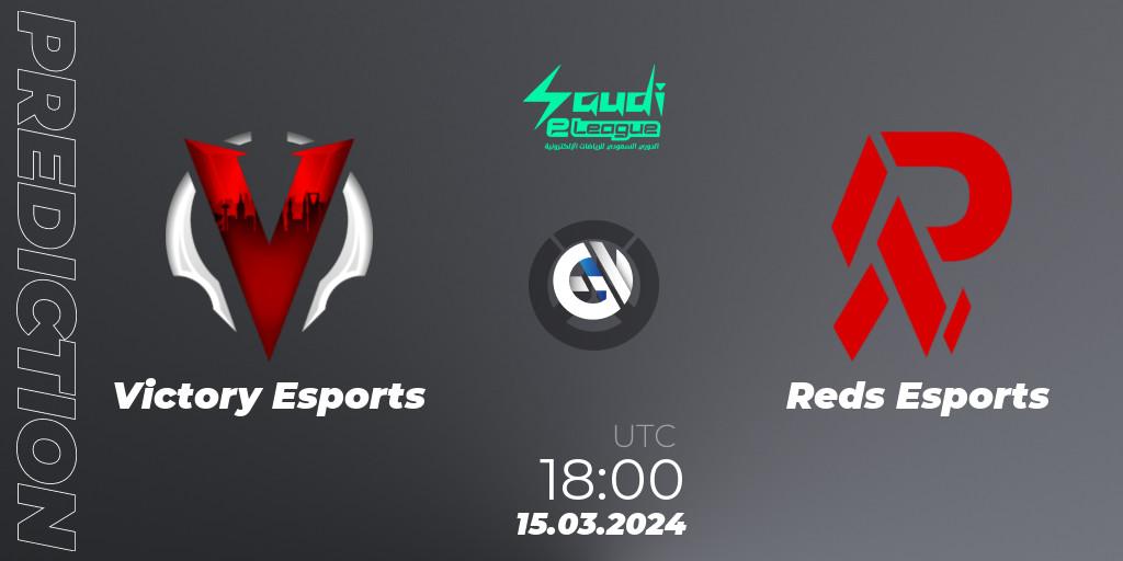 Victory Esports contre Reds Esports : prédiction de match. 15.03.2024 at 18:30. Overwatch, Saudi eLeague 2024 - Major 1 / Phase 2