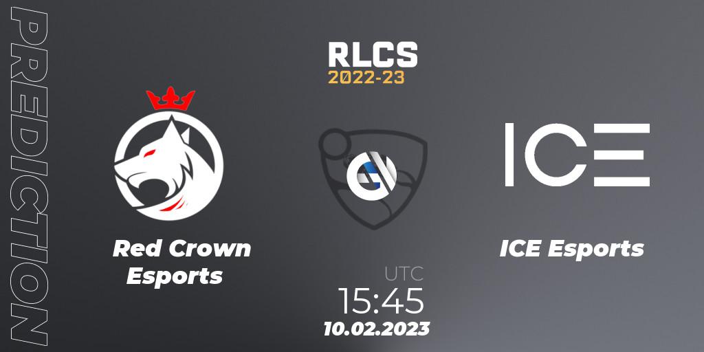 Red Crown Esports contre ICE Esports : prédiction de match. 10.02.2023 at 15:45. Rocket League, RLCS 2022-23 - Winter: Sub-Saharan Africa Regional 2 - Winter Cup