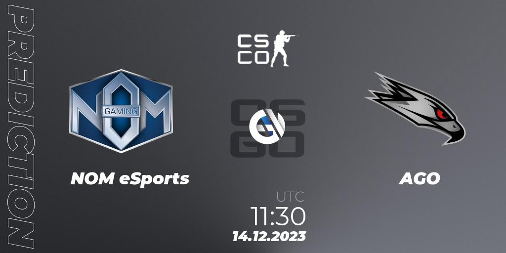 NOM eSports contre AGO : prédiction de match. 15.12.2023 at 15:00. Counter-Strike (CS2), European Pro League Season 13: Division 2