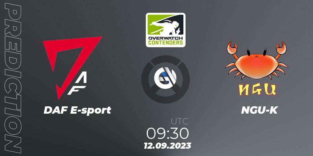 DAF E-sport contre NGU-K : prédiction de match. 12.09.2023 at 09:30. Overwatch, Overwatch Contenders 2023 Fall Series: Asia Pacific