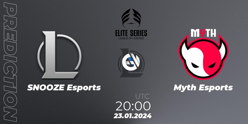 SNOOZE Esports contre Myth Esports : prédiction de match. 23.01.2024 at 20:00. LoL, Elite Series Spring 2024