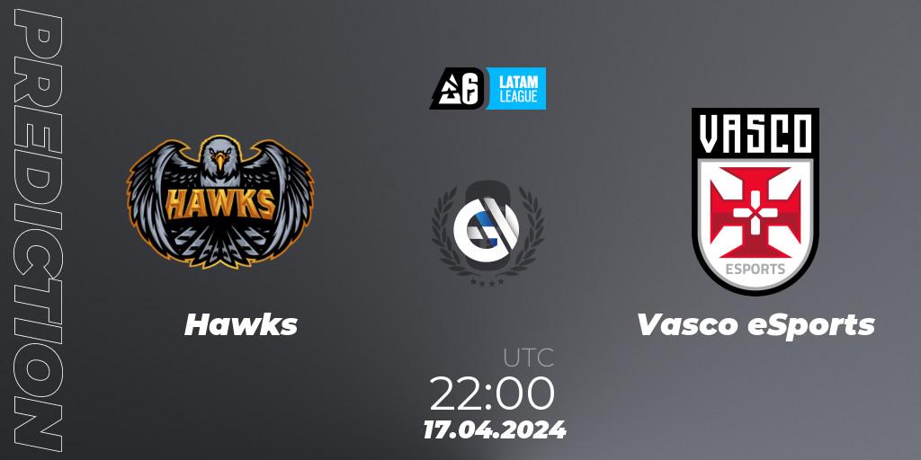 Hawks contre Vasco eSports : prédiction de match. 17.04.2024 at 22:00. Rainbow Six, LATAM League 2024 - Stage 1: LATAM South