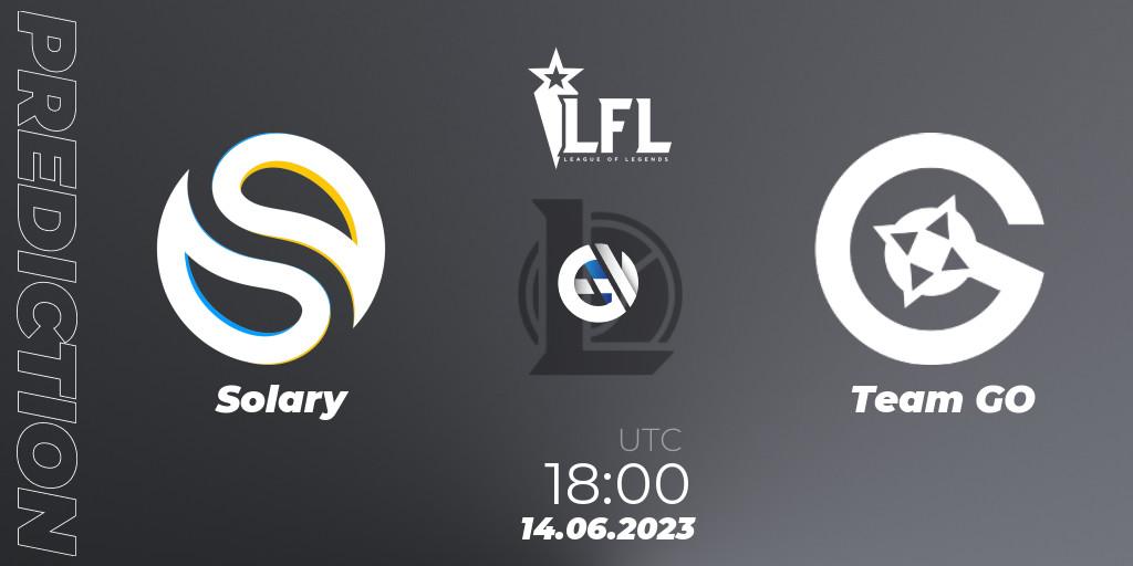 Solary contre Team GO : prédiction de match. 14.06.2023 at 18:00. LoL, LFL Summer 2023 - Group Stage