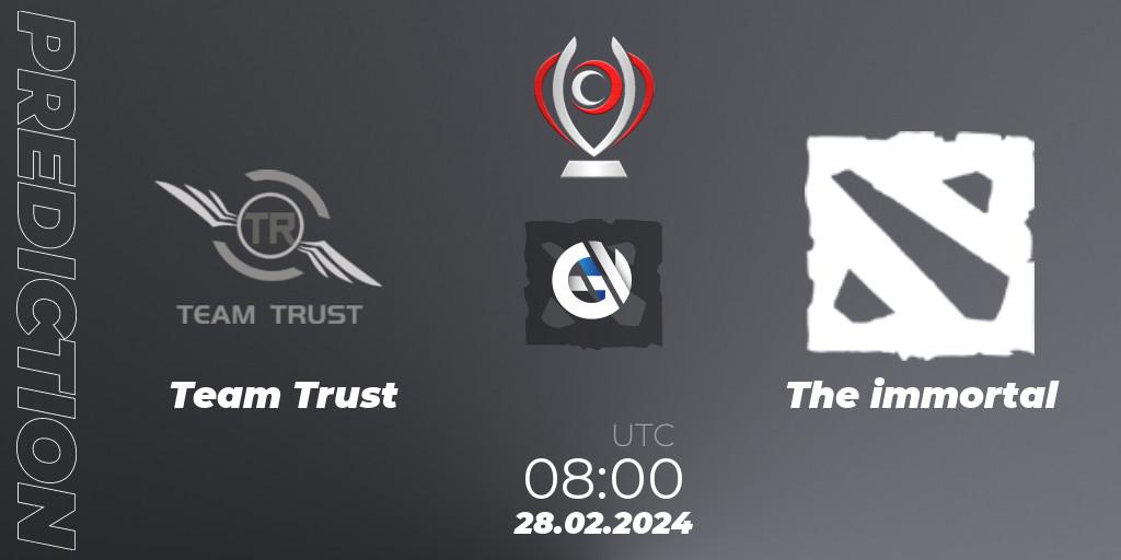 Team Trust contre The immortal : prédiction de match. 28.02.2024 at 08:00. Dota 2, Opus League