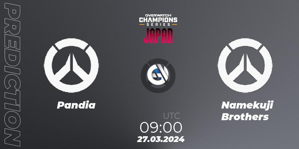 Pandia contre Namekuji Brothers : prédiction de match. 27.03.2024 at 09:00. Overwatch, Overwatch Champions Series 2024 - Stage 1 Japan