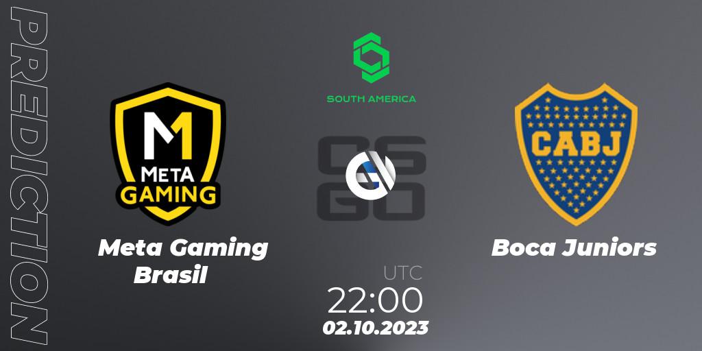 Meta Gaming Brasil contre Boca Juniors : prédiction de match. 02.10.2023 at 23:05. Counter-Strike (CS2), CCT South America Series #12