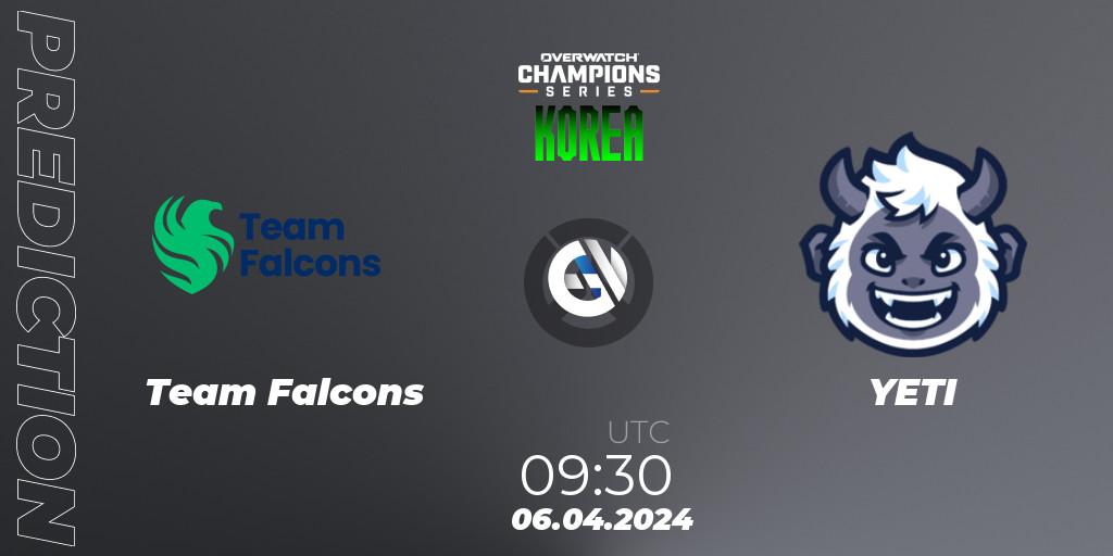 Team Falcons contre YETI : prédiction de match. 06.04.2024 at 09:30. Overwatch, Overwatch Champions Series 2024 - Stage 1 Korea