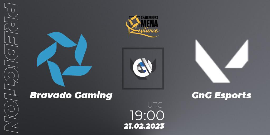 Bravado Gaming contre GnG Esports : prédiction de match. 21.02.2023 at 19:00. VALORANT, VALORANT Challengers 2023 MENA: Resilience Split 1 - Levant and North Africa
