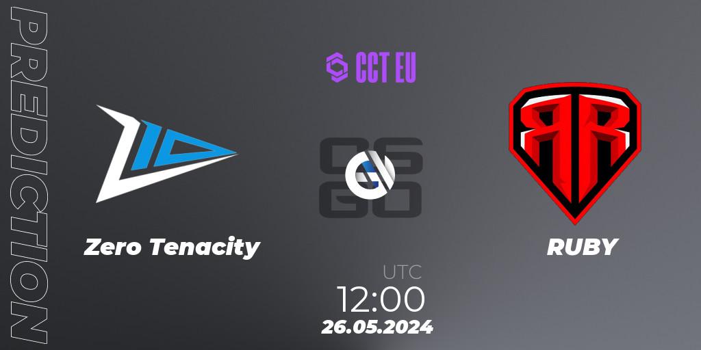 Zero Tenacity contre RUBY : prédiction de match. 26.05.2024 at 12:00. Counter-Strike (CS2), CCT Season 2 Europe Series 4