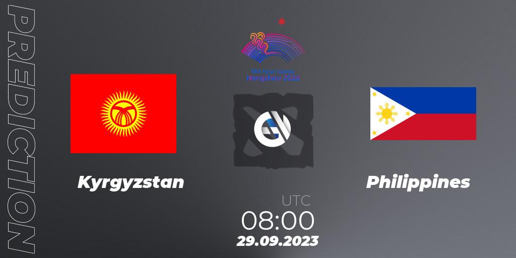 Kyrgyzstan contre Philippines : prédiction de match. 29.09.2023 at 08:40. Dota 2, 2022 Asian Games