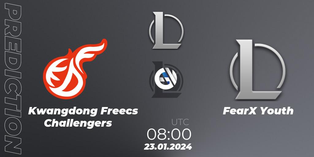 Kwangdong Freecs Challengers contre FearX Youth : prédiction de match. 23.01.2024 at 08:00. LoL, LCK Challengers League 2024 Spring - Group Stage