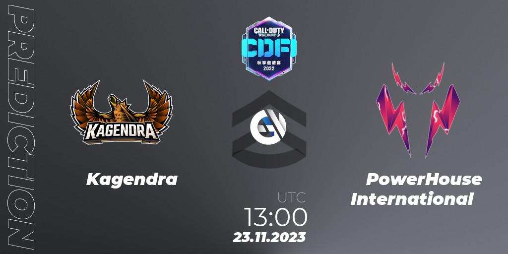 Kagendra contre PowerHouse International : prédiction de match. 23.11.2023 at 13:00. Call of Duty, CODM Fall Invitational 2023