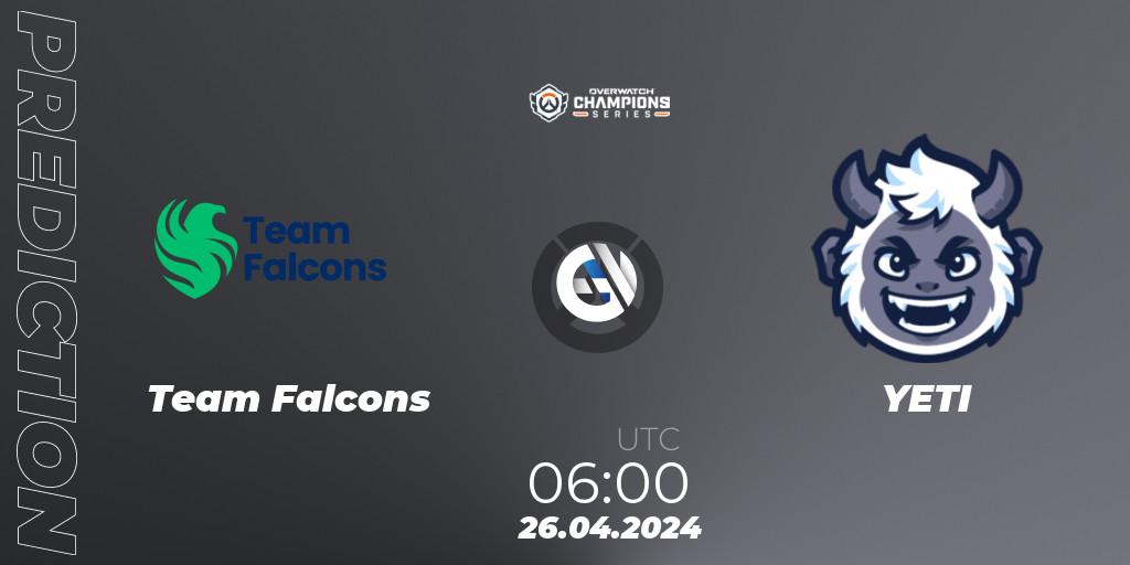 Team Falcons contre YETI : prédiction de match. 26.04.2024 at 06:00. Overwatch, Overwatch Champions Series 2024 - Asia Stage 1 Main Event