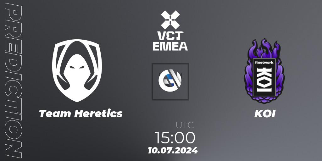 Team Heretics contre KOI : prédiction de match. 10.07.2024 at 16:00. VALORANT, VALORANT Champions Tour 2024: EMEA League - Stage 2 - Group Stage