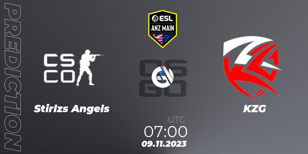 Stirlzs Angels contre KZG : prédiction de match. 09.11.2023 at 07:00. Counter-Strike (CS2), ESL ANZ Main Season 17