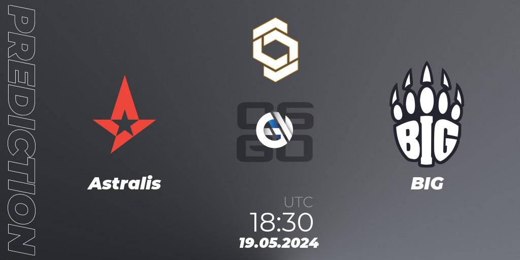 Astralis contre BIG : prédiction de match. 19.05.2024 at 18:30. Counter-Strike (CS2), CCT Global Finals