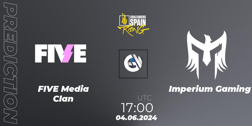 FIVE Media Clan contre Imperium Gaming : prédiction de match. 04.06.2024 at 18:00. VALORANT, VALORANT Challengers 2024 Spain: Rising Split 2