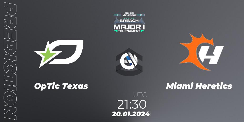 OpTic Texas contre Miami Heretics : prédiction de match. 19.01.2024 at 21:30. Call of Duty, Call of Duty League 2024: Stage 1 Major Qualifiers