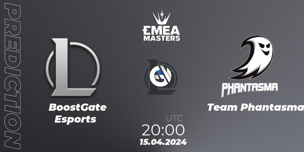 BoostGate Esports contre Team Phantasma : prédiction de match. 15.04.2024 at 20:00. LoL, EMEA Masters Spring 2024 - Play-In
