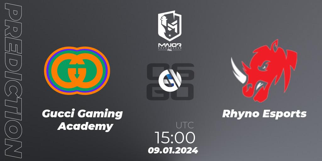 Gucci Gaming Academy contre Rhyno Esports : prédiction de match. 09.01.2024 at 15:00. Counter-Strike (CS2), PGL CS2 Major Copenhagen 2024 Europe RMR Open Qualifier 1
