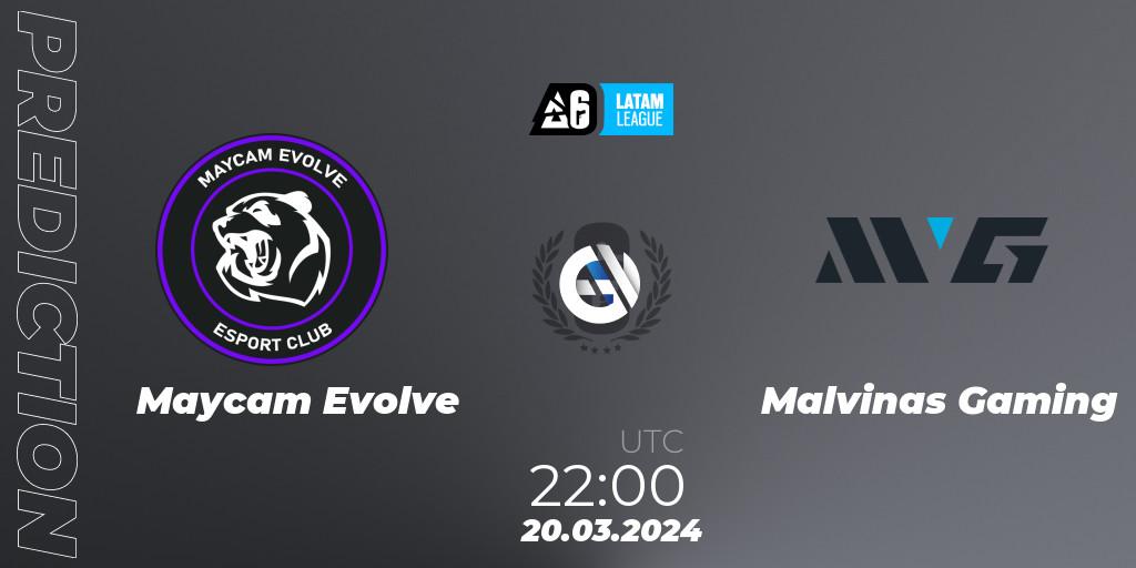 Maycam Evolve contre Malvinas Gaming : prédiction de match. 20.03.2024 at 22:00. Rainbow Six, LATAM League 2024 - Stage 1: LATAM South