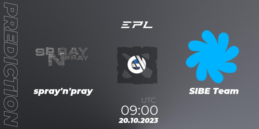 spray'n'pray contre SIBE Team : prédiction de match. 20.10.2023 at 09:00. Dota 2, European Pro League Season 13