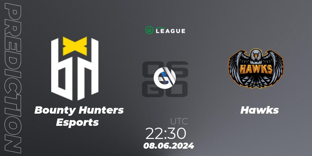 Bounty Hunters Esports contre Hawks : prédiction de match. 09.06.2024 at 15:45. Counter-Strike (CS2), ESEA Season 49: Open Division - South America