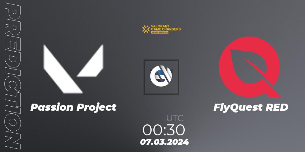 Passion Project contre FlyQuest RED : prédiction de match. 07.03.2024 at 00:30. VALORANT, VCT 2024: Game Changers North America Series Series 1