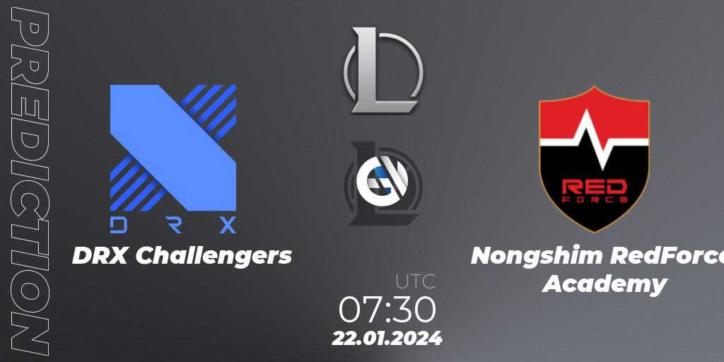 DRX Challengers contre Nongshim RedForce Academy : prédiction de match. 22.01.2024 at 07:30. LoL, LCK Challengers League 2024 Spring - Group Stage